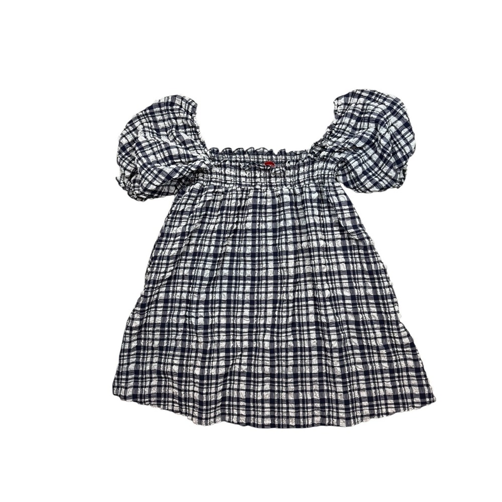 Solid and Striped Navy Babydoll Plaid Gingham Square Neck Mini Dress Size XL - Picture 3 of 8